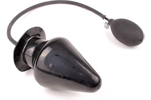 Rubberfashion Latex Analplug uppblåsbar stor - uppblåsbar Anal Butt Plug Extrem XXXL - med Pump för kvinnor och män 15 x 9 cm svart 0,4 mm utan fast kärna