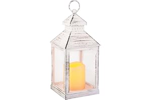 Magie di Natale Lanterne Luminose Color Naturale in Legno, Decorazione per Esterno (Piccolo, Bianco)