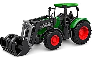 Kids Globe Trattore ruota libera con caricamento frontale, 27 cm (bulldog per bambini dai 3 anni in su, verde, giocattolo agricolo, rimorchiatore) 540472
