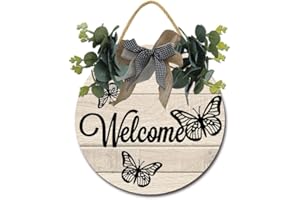 GEROCLONUP Cartello di benvenuto per porta d'ingresso, ghirlanda rotonda rustica in legno, targa di inaugurazione della casa regalo per nuova casa, decorazione per portico anteriore della porta d'ingresso,
