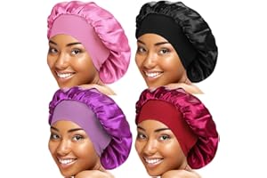 SAMSEROT 4 Pieces Wide Band Satin Cap Sleep Bonnet Soft Night Sleep Hat for Women