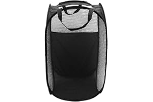 MEMOFYND 1 panier à linge pliable, grand panier à linge portable, panier à linge pop-up en maille, panier de nettoyage pliable pour chambre et salle de bain (noir)