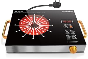 Disaenvir Portable Ceramic Hob Single Zone, 2000W Plug in Electric Hob with Safety Lock & Knobs & Touch Control, 36cm Built-in Cooktops for Hot Pot with 1 burner, 9 Power Levels, 4 Hour Timer