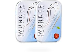 Wunder Zahnstocher - Zahnstocher mit Geschmack - Kirsche/Menthol - 200 Stück in Metallbox - intensiver Geschmack - frischer Atem - gegen Nägelkauen & Mundgeruch - Rauchentwöhnung - zuckerfrei