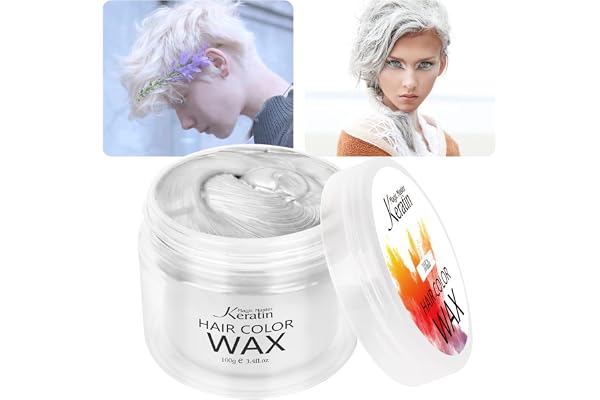 Cire de couleur de cheveux, Magic Master Keratin pommades coiffantes à la cire de cheveux, temporaire pour les cheveux pour hommes et femmes, festival, cosplay et Halloween (White)