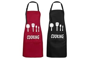 MENGH-SHOP Delantal de Cocina Impermeable con Bolsillos Correa para Cuello Ajustable Delantales Hombre Mujer Delantal Cocinero Mandil para Jardinería Restaurante Barbacoa Cocinar Hornear 2 Piezas (Rojo y Negro)
