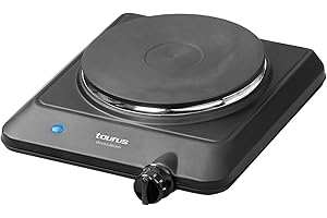 Taurus Volcano uno - Table de cuisson électrique portable 1500W, Diamètre de 18 cm, Température réglable, 9 niveaux, 24.5x28x8.5cm, Noir