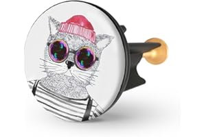 ‎ARTENEUR Arteneur Waschbeckenstöpsel 40mm Hipster Katze Berlin – Edelstahl Excenterstopfen mit extra Schwerer Messingschraube für stabilen Halt | Universeller Abflussstopfen für Waschbecken