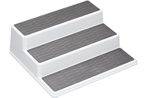 Copco Basics 3-Tier Spice Rack for Inside Cupboard, Non-Slip Kitchen Shelf Organiser, 26 x 23 x 8.5cm, White/Grey