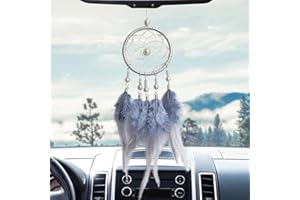 Betylifoy Pequeño Atrapasueños Hecho a Mano Pluma Atrapasueños Interior del Coche Espejo Retrovisor Adorno Colgante Boho Ventana Colgando Decoraciones Artesanía Regalo (Gris)