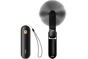 JISULIFE Handventilator, Mini Tragbarer Handventilator, Batteriebetrieben [14-21 Stunden], Wiederaufladbarer, Faltbarer USB-Lüfter, Leiser Persönlicher Ventilator mit Powerbank, Taschenlampe - Schwarz