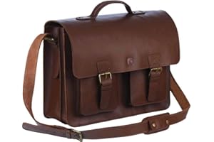 Schoolmaster classic, stilvolle Lehrertasche & Aktentasche aus echtem Leder, viele Innenfächer, Umhängetasche für Damen & Herren, 40 x 32 x 18 cm, in Dunkel-Blau, Braun, Bordeaux