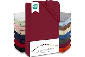 ‎JULIDO Julido Jersey Spannbettlaken 180x200 cm – Bordeaux Rot, 100% Baumwolle, Oeko-Tex Standard 100, Betttuch mit Gummizug, Weiches Atmungsaktives Bettlaken