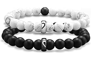 Irikdescia 2 bransoletki, pasujące bransoletki z pereł, pleciony wzór miłości, z 2 woreczkami na biżuterię, dla mężczyzn i kobiet, prezent na rocznicę, urodziny (czarne, białe)