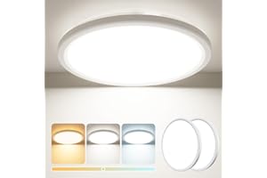 ‎SLOCHI [2 Stücke] Deckenleuchte LED Deckenlampe, IP44 Badlampe Flach 3000K/4000K/6500K 1800LM 18W Rund mit Hinterleuchtung, Modern Ultra Dünn Lampe für Badezimmer, Schlafzimmer, Wohnzimmer, Küche 23cm