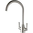 Hapilife Kitchen Tap Two Handle Swivel Spout Sink Mixer Tap, Brushed ...