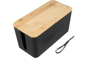 Zilimontt Grande boîte de rangement de câbles avec couvercle en bois, organisateur de multiprise en plastique pour cacher les fils, protéger les prises des enfants et des animaux domestiques