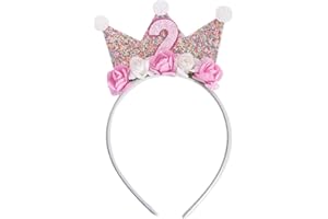 SHIRENE Geburtstagskrone,Krone Geburtstag Mädchen Krone Glitzer Tiara mit Rose Blumen Mädchen Geburtstag Stirnband Partyhut Rosa Kleinegeburtstag Krone für 2 Jahr Baby Kinder Geburtstag Party