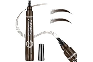 WOLEEUP Magic Microblading Eyebrow Contouring Pencil - Professional Grade Microblade Eyebrow Pen - Precise Waterproof Brow Pen 4 Tipped Precise Waterproof with Micro-Fork Tip Applicator (Dark Brown-02)