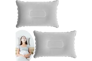 VLYX Lot de 2 Coussins gonflables, fermeté Ajustable, Ultra-léger et Compact, idéal pour Camping, Voyage, Avion, Voiture, Bureau, Plage, Bronzage et pêche, 22x34 cm (Gris)