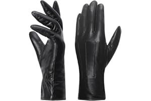 Harssidanzar Guantes de cuero para mujer, forro polar cálido de invierno, pantalla táctil, acabado vintage GL018