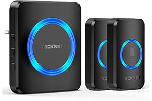 ‎TECKNET TECKNET Funkklingel, IP65 Funk klingel Aussen Wasserdicht, Kabellose Türklingel Set 600M Reichweite, Haustür Klingel kit mit 1 Plug-In-Empfänger und 2 Sender, 60 Melodien doorbell Mit LED-Blitz