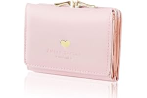 KQueenStar Women's Wallet Purses Leather Wallet Women Credit Card Holder Ladies Purse Clutch Holder Case with Heart-Shaped Metal Buckle Gift