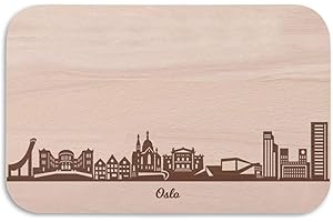 GRAVURZEILE Oslo Planche à petit-déjeuner avec gravure Skyline - Planche à pain et cadeau pour les fans de la ville de Oslo