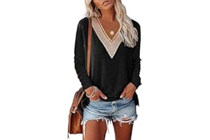 GRMLRPT 2023 Camisa Manga Larga Mujer Otoño Moda Algodón y Lino Elegante Blusa Cuello en V Color Sólido Camiseta Suelto Tops