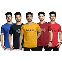 CUSTOMSCART Men's Solid Regular Fit Cotton T-Shirt (Combo Pack of 5) L Size (40) Design or Texture Vary depending on…