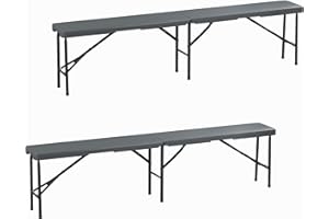 Relaxdays Juego 2 Bancos de Jardín, Plegables, Plástico, Acero, Asiento Camping, Balcón, 43x180x25 cm, Gris