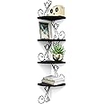 Alsonerbay Corner Shelf Wall Mount of 4 Tier Corner Shelves Rustic Wood Floating Shelf Cat Shape Metal Corner Stand for Bedroom Living Room Bathroom Kitchen Office and More Black