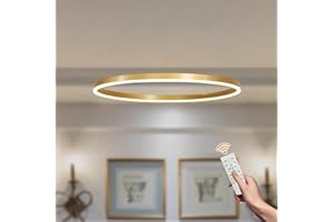 YYUTLUO Moderner DIY-Kreis-LED-Kronleuchter | 1 Golden Goldringe:40cm=23W | LED-Pendelleuchte aus Metall+Acryl |2,4 G Dimmbare Fernbedienung | Runde Decken-Hängelampe Wohnzimmer Schlafzimmer Esszimmer