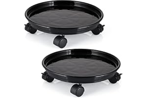 Skelang 2 Pcs Plant Caddy 30cm, Plant Pot Trolley with Brake Wheels, Plastic Planter Roller for Heavy Garden Pot, Plant Pot Stand, Loading Capacity 56kg Each (Black)