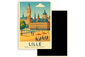 FITYO Magnet Frigo Ville Touristique de France Style Affiche rétro – 90 Modèles au Choix – Souvenirs Vacances – Aimant Réfrigérateur – Cadeau Original (Lille)