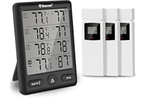 Geevon Indoor Outdoor Thermometer Wireless with 3 Remote Sensors, Digital Hygrometer Indoor Thermometer, Temperature Humidity Monitor Gauge with 200FT/60M Range (8646 Black TN without Batteries)