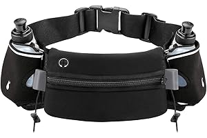 Luckit Hydration Running Belt with 2 Water Bottles(2 x 300ML), Reflective Running Waist Bag Bum Bag Adjustable Sports Waist Pouch for Marathon Running Hiking Camping Cycling Jogging (Stretchable Belt)
