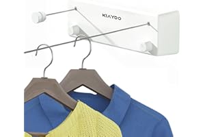 KIAYOO Corde à Linge Rétractable Intérieur Extérieur de 2 * 4.2M, Étendoir Mural Fil à Linge Sèche Linge Mural pour Appartement, Hôtel, Buanderie, Salle De Bain, Sécher Les Couettes, Vêtements,Blanc