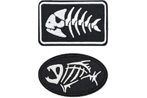 TUYATEZHI Pack of 2 Fish Fish Skeleton Fish Fossils Embroidery Patch Flag Badge Funny Tactical Patch Nylon Military Applique for Clothes Hat Jacket Bags Backpacks Vest