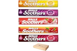 VR ANGLE Halls Soothers 5 x 45g All mix 5 Types Flavoured Sweets For Little Moments of Refreshment - Peach & Raspberry, Honey & Lemon, Blackcurrent, Strawberry - Sold by VR Angel (All mix)