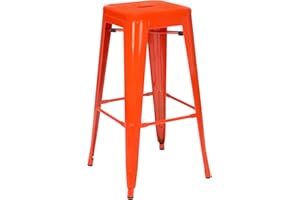 Vaukura Taburete Alto Oliix - Taburete Industrial Metálico Brillo (Rojo Coral)