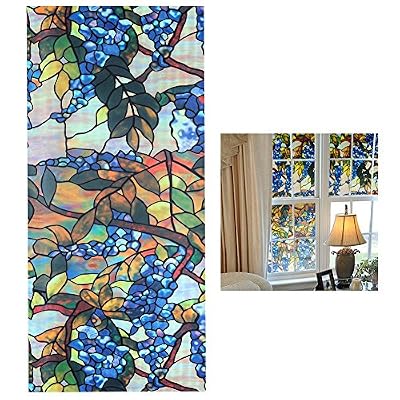 AIQI Film pour fenêtre aiqi sans colle, Sticker Autocollant Isolation en verre solaire statique, nuances fenêtre intimité sans Vitrail décoratif 6 Styles (45 x 100,1 cm)