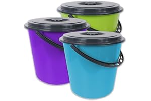 CENTI Eimer mit Deckel 5 Liter Putzeimer Kunststoff Lebensmittelecht 3-farbig Sortiert 3 Stück