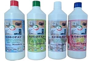 PIP PRODOTTI INNOVATIVI PROFESSIONALI PIP ROBOPAV,(NUOVO) Detergente Pavimenti per Robot e Lavasciuga, Concentrato, Senza Risciacquo, Multisuperficie, Compatibile per tutti i Robot, Kit Profumo Assortito, 4 FL.da LT.1 + Omaggio