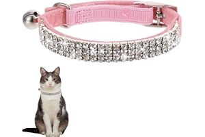Psyqtsuary rosa katthalsband med klocka, strass, mjuk brytkrage, justerbar, söt kattkrage, bling kattkrage, katttillbehör, li