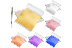 ‎AULEEP AULEEP 150 Blatt Blattgold Imitation, 9X9cm Mehrfarbig Blattgold Set mit Pinzette für Basteln, Nägel, Holz, Möbel Dekoration, Vergoldung Handwerk, Schmuckherst, DIY Kreation