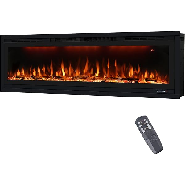 127cm Electric Fireplace,Recessed and Wall Mounted Fireplace  Heater,Touchu0026Remote Control,Timer,Multicolor Flame and Light,Realistic  logsu0026Crystal,Temperature,Safety Glass Pannel,750/1500w,Black :  Amazon.co.uk: DIY u0026 Tools