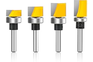 GENERIC Yueqing Zhongji 4Pcs 1/4 Inch Shank Hinge Mortising Flush Trim Template Router Bit Set with Ball Bearing Carbide Router Bits Pattern Bit Offset Flush Trim Template1/4-Inch Shank