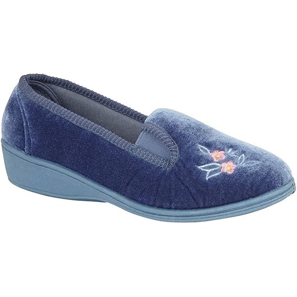 Nieta Women's Embroidered Slippers – Plain Design With Rubber Sole, Size 9 US, Color Blueberry - View #7
