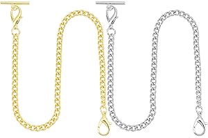 UNICRAFTALE 2 Pieza 2 Color Cadena de Reloj de Bolsillo con Clip para Hombre Cadena de Bolsillo Resistente Vintage con Cierre de Langosta Y Barra En T de 37 cm Excelente Cadena de Chaleco de Bolsillo